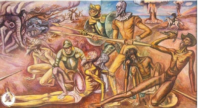 Raúl Anguiano - Don Quixote between Good and Evil - Acrylic mural (Mexico)