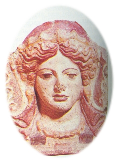 Antefissa etrusca con testa di Baccante (Roma, Villa Giulia; ns. scansione, si ringrazia Fabbri Ed.)