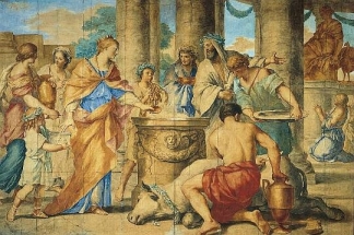 G. F. Romanelli - Didone offre sacrifici a Giunone (sulla destra col fedele Argo in sembianze di pavone, ndc)